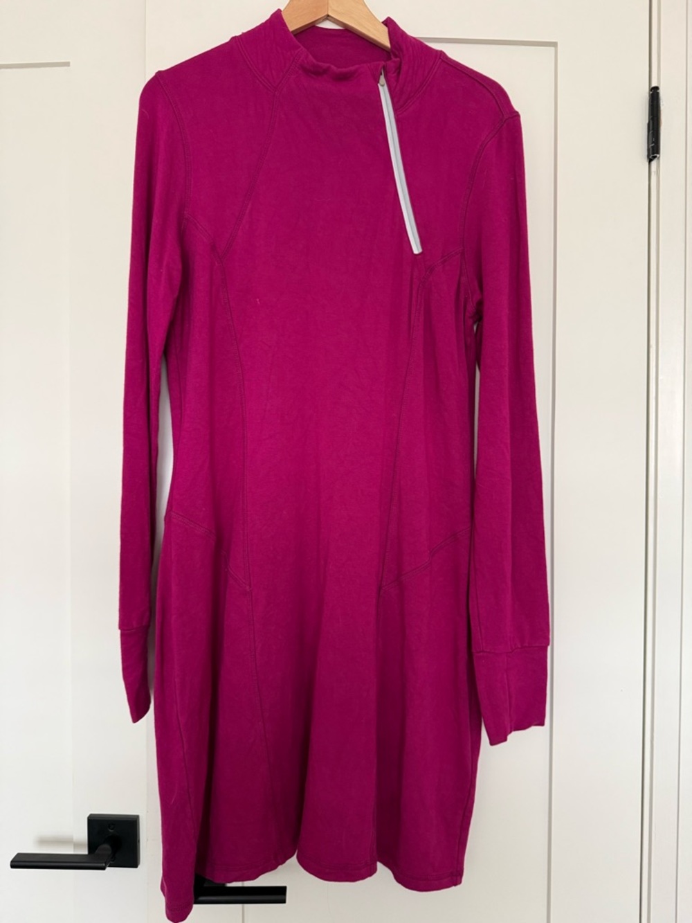 Dakini Fuchsia Asymmetric Zip Tunic Dress Size L Summer Fall Layer Cozy